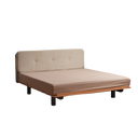 Born in Colour beige fabric upholstered bedframe with wooden base and button-tufted headboard