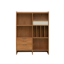 Wooden book cabinets with multiple shelves and drawers for organized storage