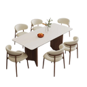 Dining table set with chairs on a white background