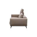 CODA beige leather sofa side view showing cushions and modern design on black background
