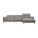 CODA L Shape Sofa in light grey leather with adjustable headrests and modern metal legs