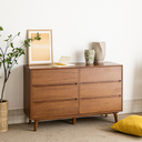 Born in Colour Nova Retro 6 Drawer Cabinet in wood finish with decorative items on top