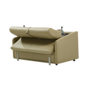 Giormani beige leather sofa bed in folded position with modern design and metal legs