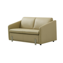 Giormani beige leather sofa bed with cushioned backrest and armrests on black background