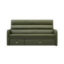 Giormani olive green leather sofa bed with modern design and storage drawers on black background