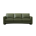 Giormani olive green leather three-seater sofa with cushioned armrests and modern design