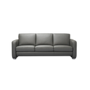 Giormani grey leather three-seater sofa with cushioned back and armrests on black background